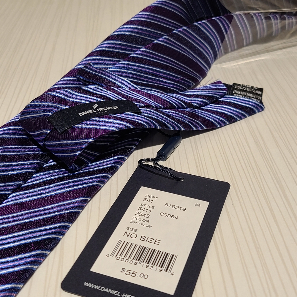 100% Silk Daniel Hechter Tie Plum Stripe - Picture 1 of 2
